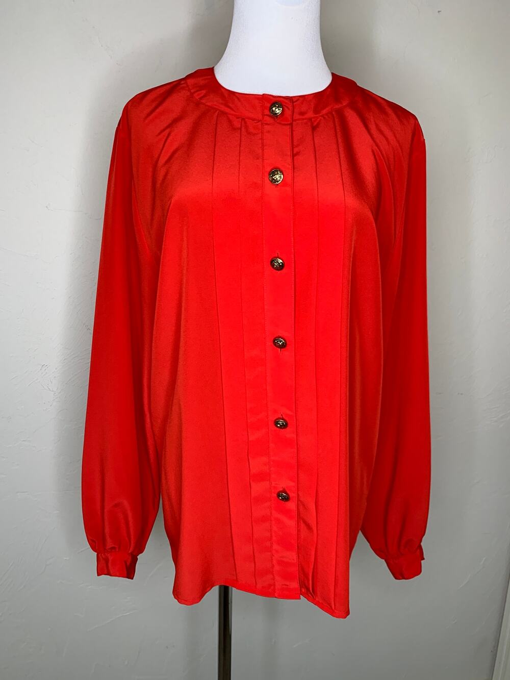Anne Klein Red Pleat Front Blouse Union Made Vintage Sz Medium
